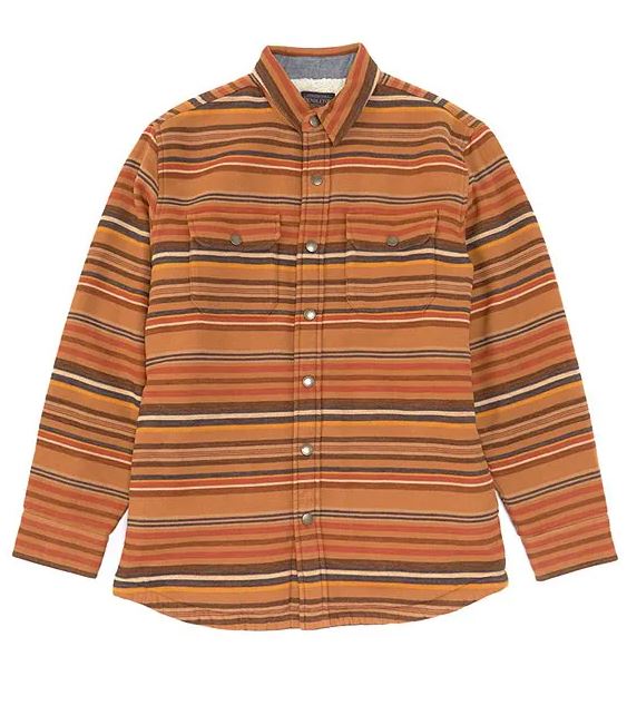 Men's Pendleton Cotton Sherpa-Lined Shirt Jacket Coffee and Copper Bridger Stripe